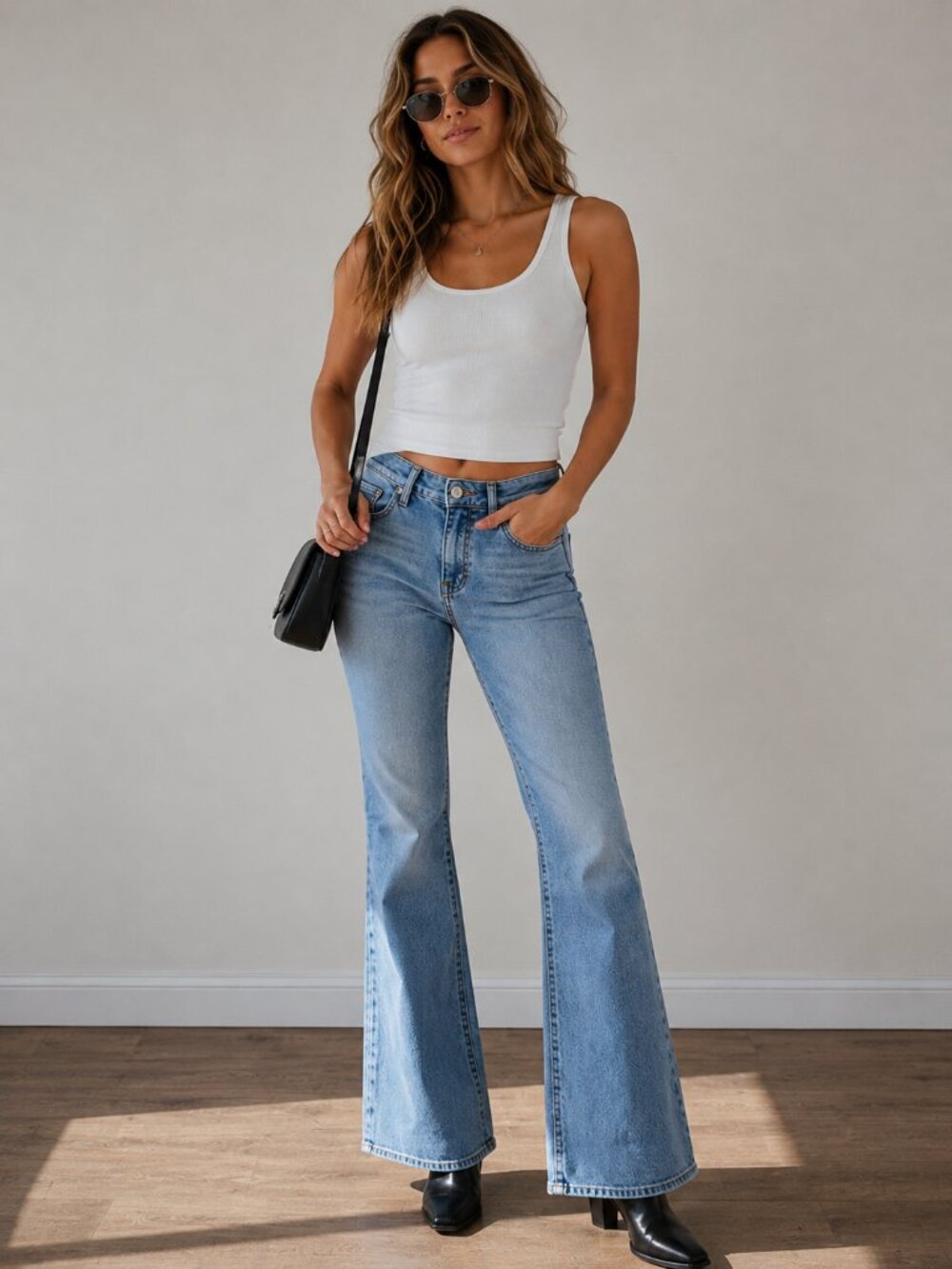 NWT Express 70s Flare Jeans Women's 6L Long Light Wash Mid Rise Bell Bottom Y2K